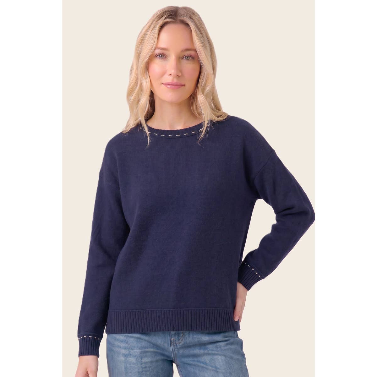 Navy Stitch Detail Sweater