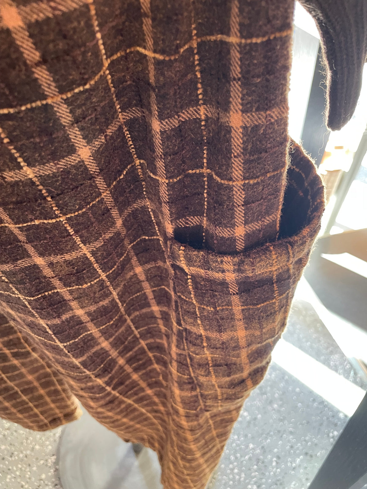 Brown Plaid Woven Barrel Pants