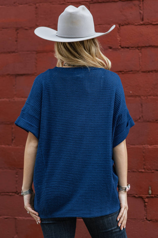 Navy blue waffle texture top