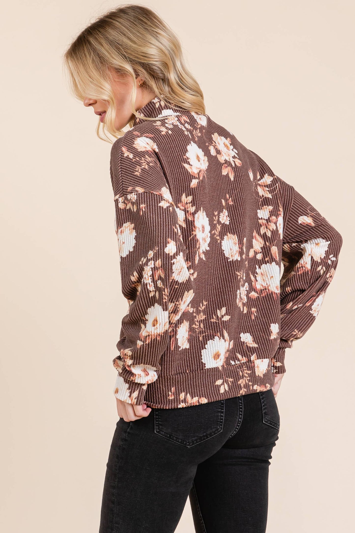 Mocha Floral 1/4 Zip