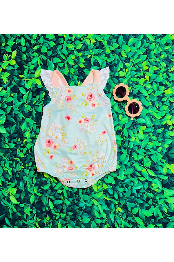 luluclothes - Pastel tones floral sleeveless ruffle baby romper 1168WY - 12/18 MONTHS