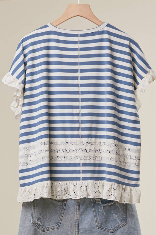 blue and white striped top