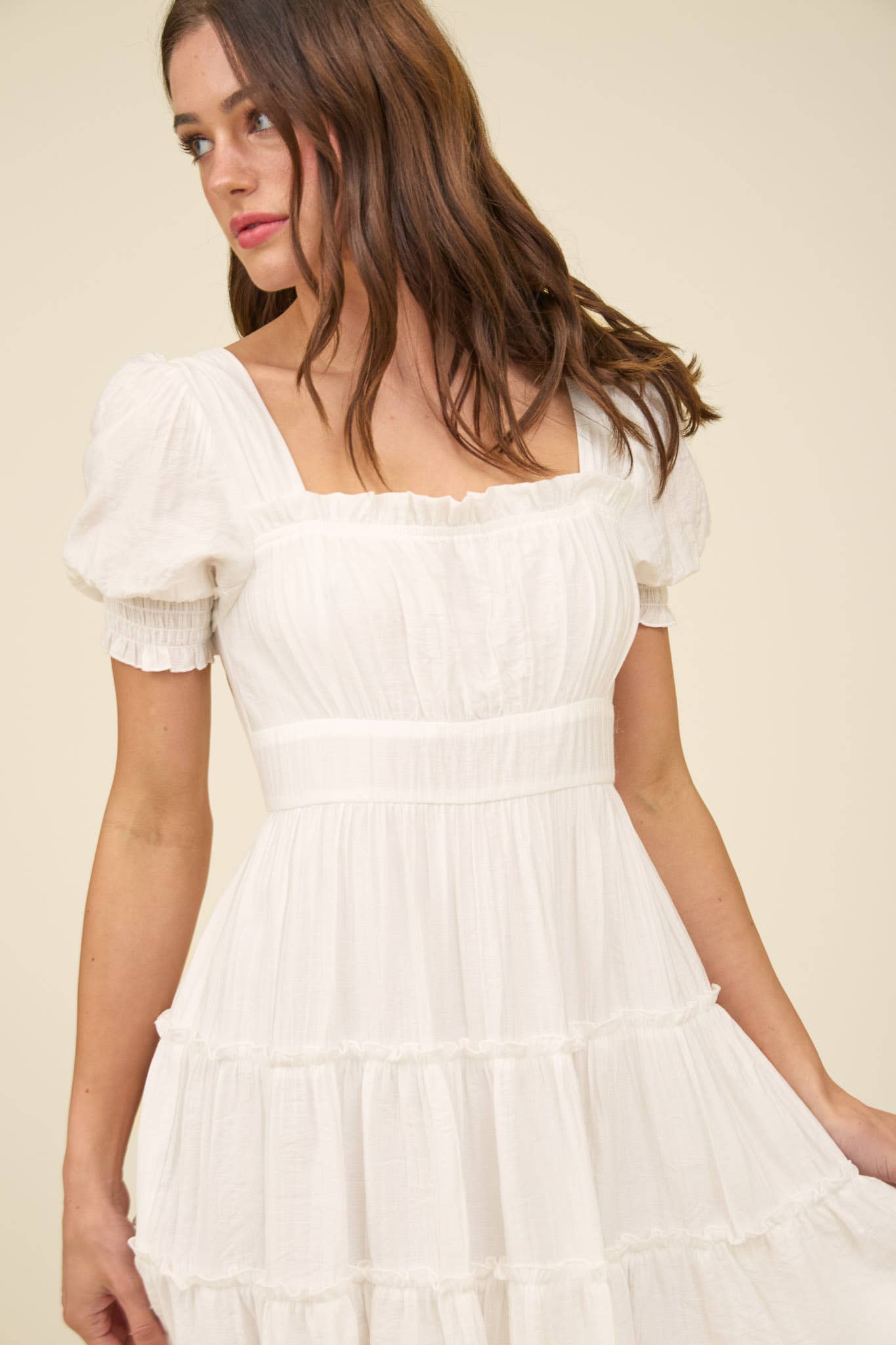 White Square Neck Dress