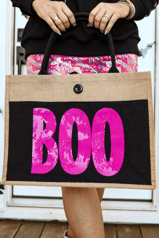 pink sequin boo halloween tote