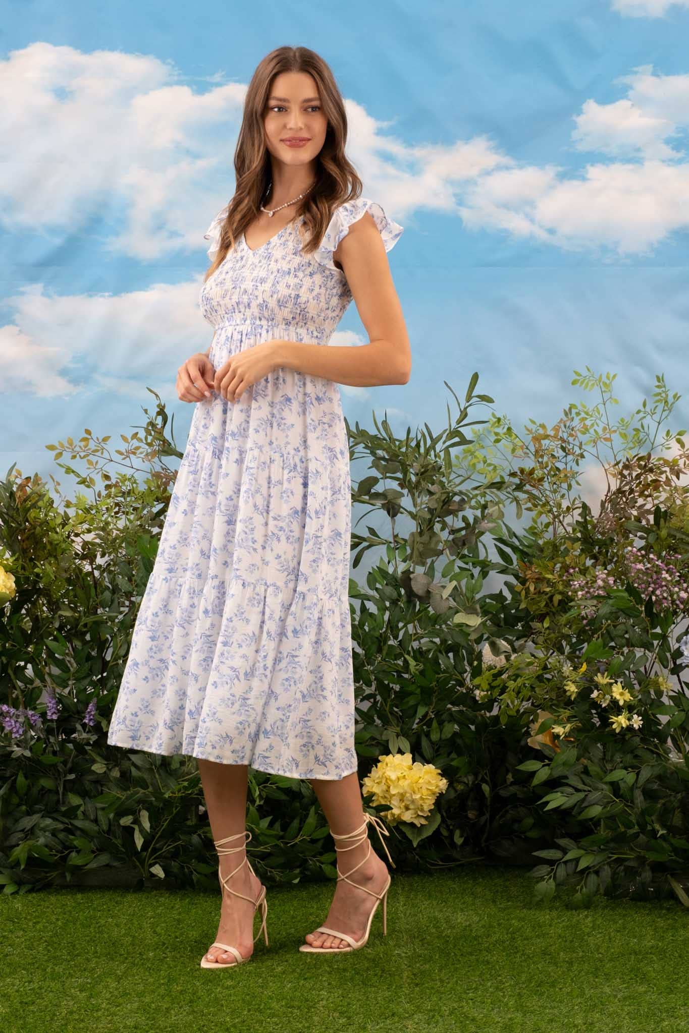 Blue Floral Midi Dress