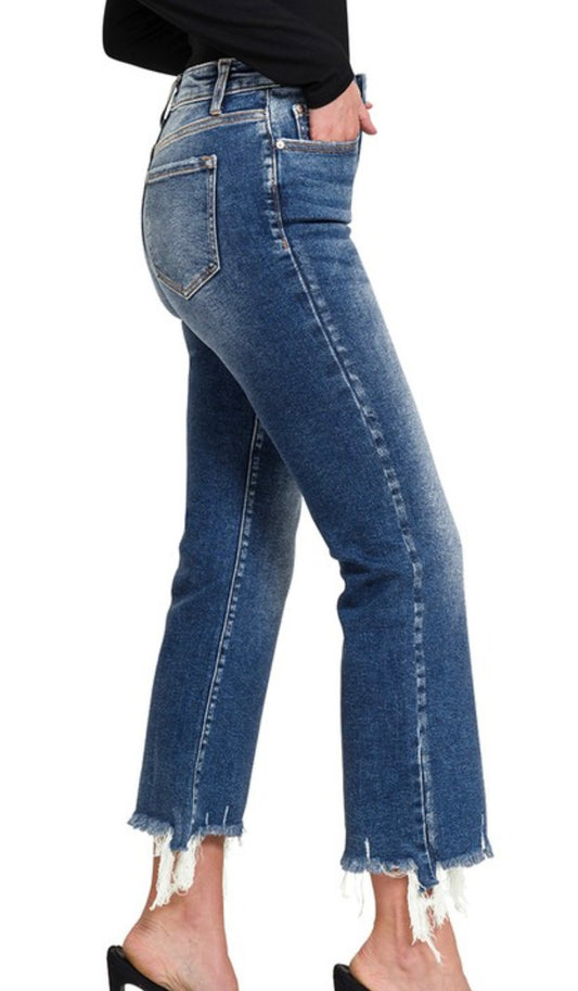 Mid Rise Flare Raw Hem