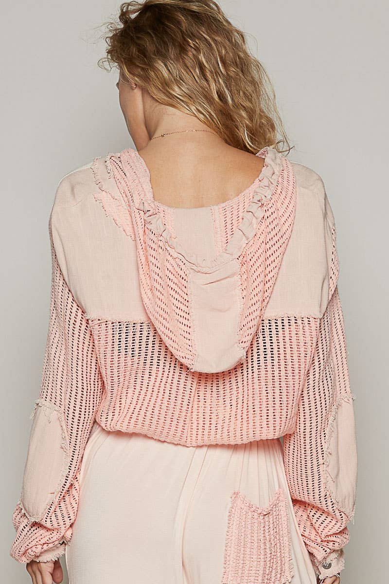 POL Peach Crochet Hoodie