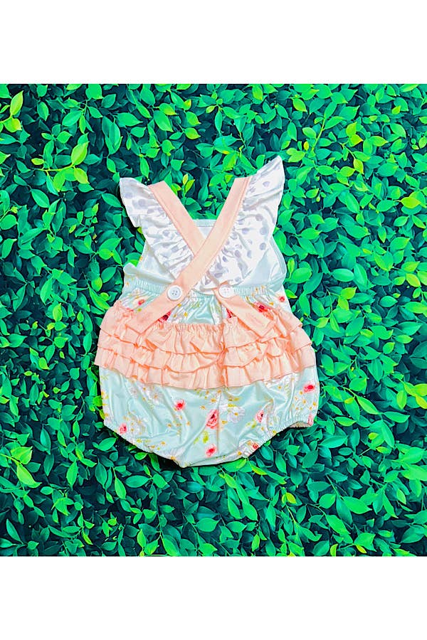 luluclothes - Pastel tones floral sleeveless ruffle baby romper 1168WY - 12/18 MONTHS