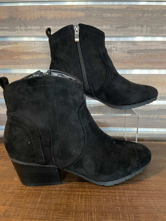 Corkys Yonder Bootie with 1-inch heel, full inside zip, and soft cushioned insole—stylish and comfortable for everyday wear
