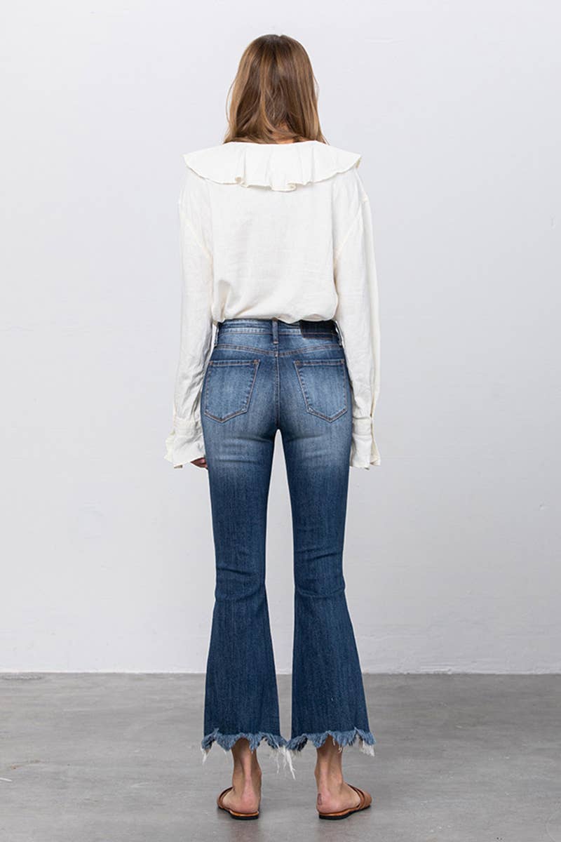 Mid Rise Distressed Crop Flare Jeans