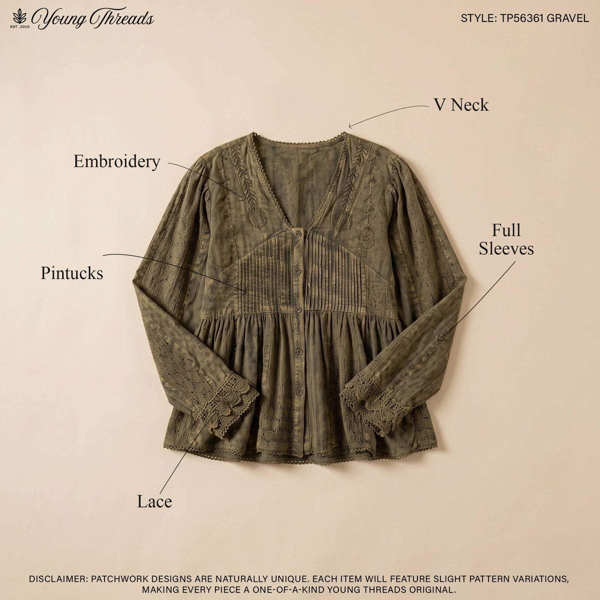 Young Threads - Vintage Boho Embroidered Lace V-Neck Peplum Top NEW - MULBERRY / REGULAR (S-M-L-XL 2-2-2-1)