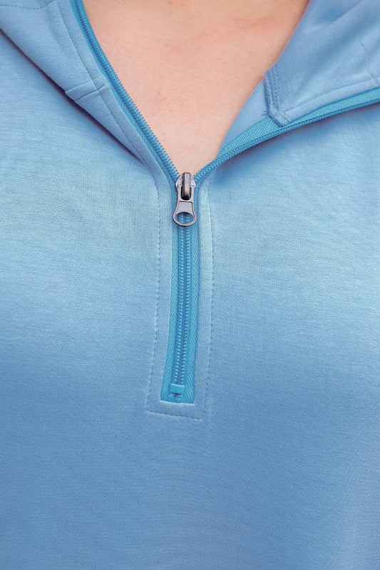 Light Blue Hooded Quarter Zip Pullover