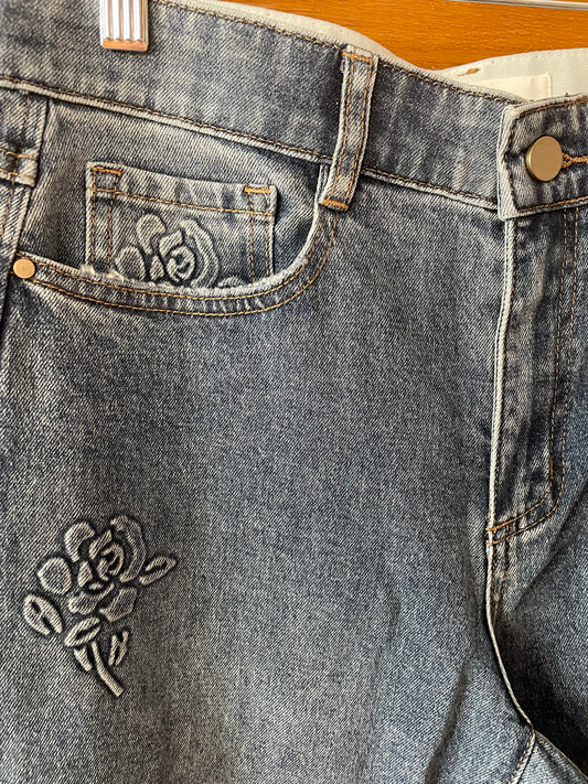Embossed Flower Jeans