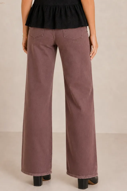 Mocha Wide Leg Fray Hem Jean