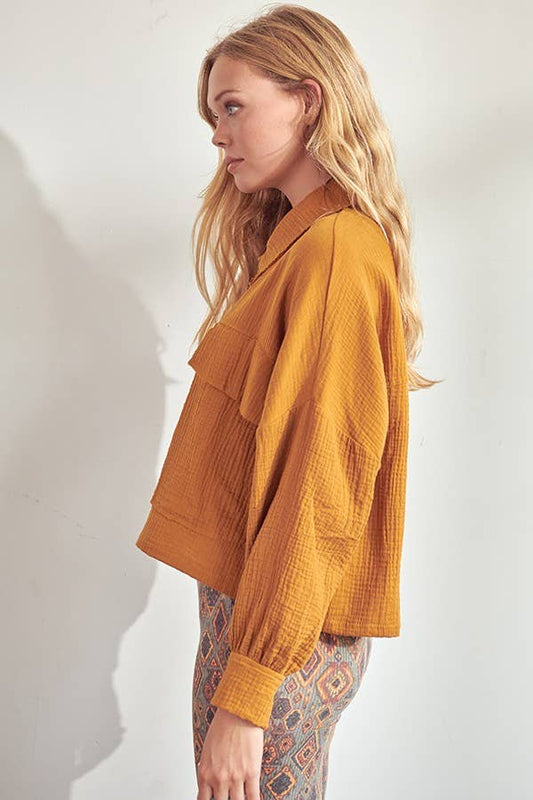 camel cropped shacket