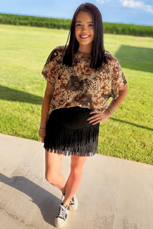 Floral & Leopard Mesh Top