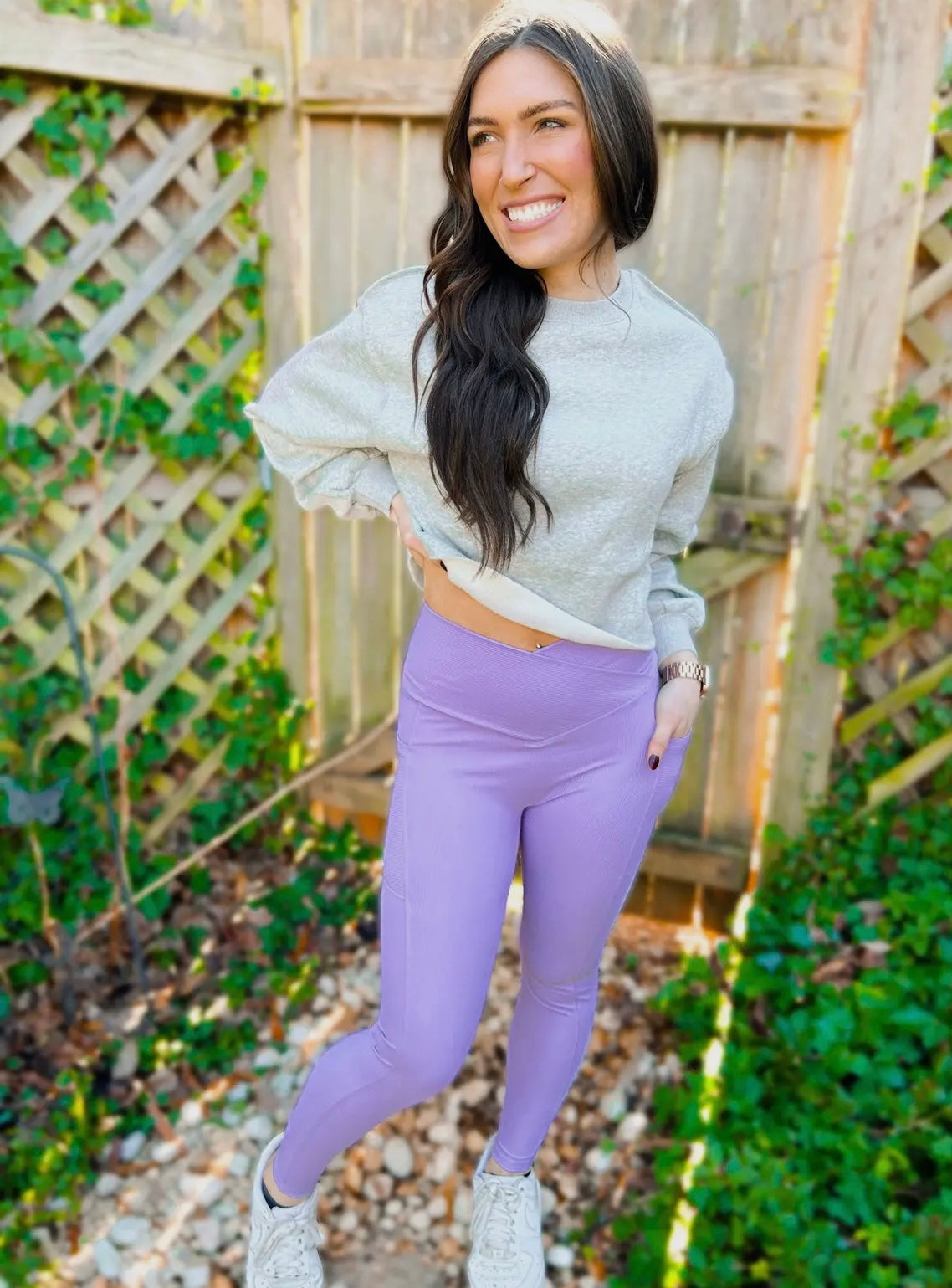 Purple Ribbed Leggings
