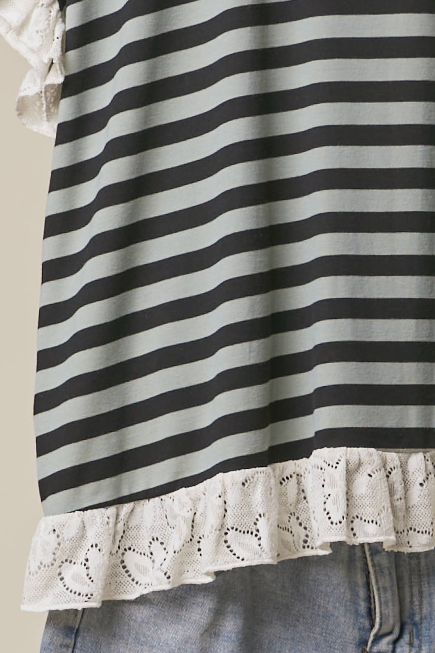 Striped Black and Olive Lace Top