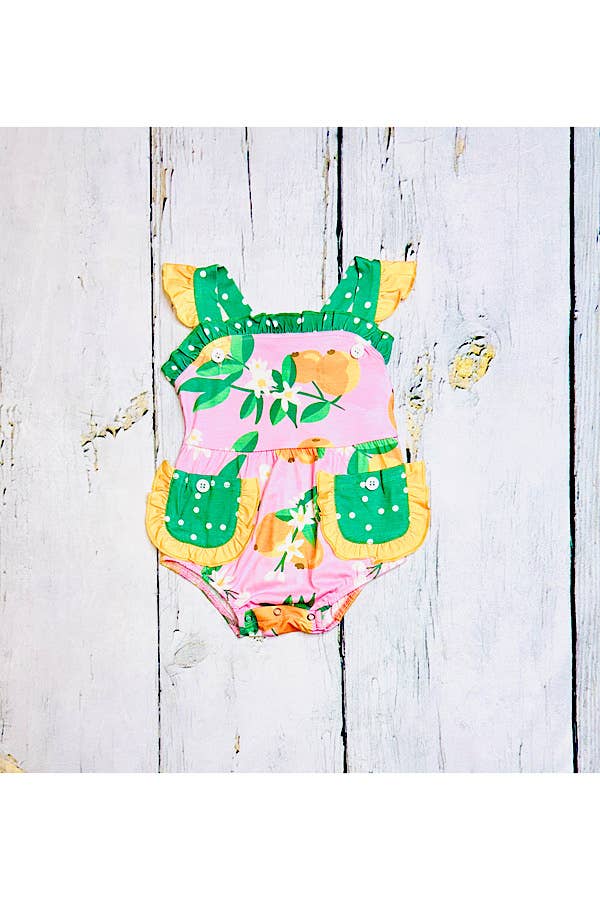 luluclothes - Pink & green w/peaches sleeveless baby romper XCH0999-5H - 12/18 MONTHS