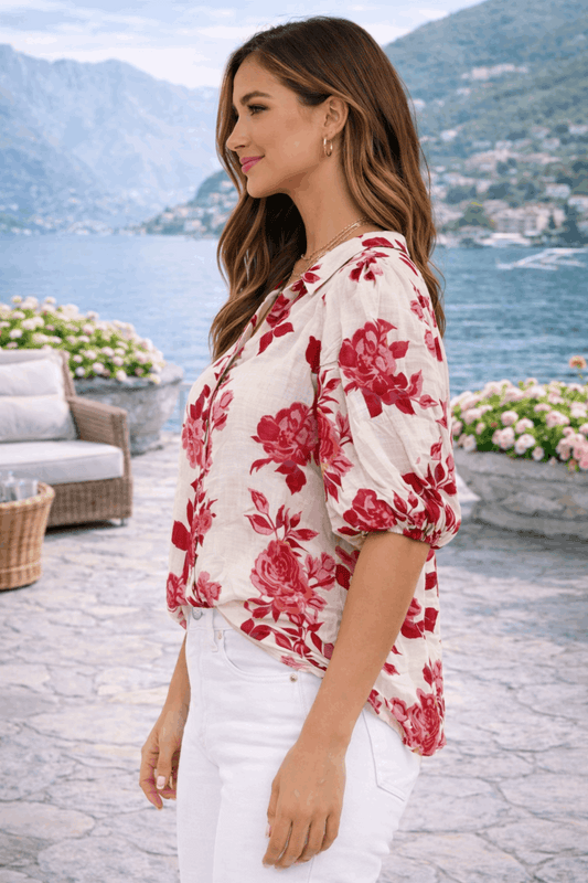 White & Pink Floral Blouse