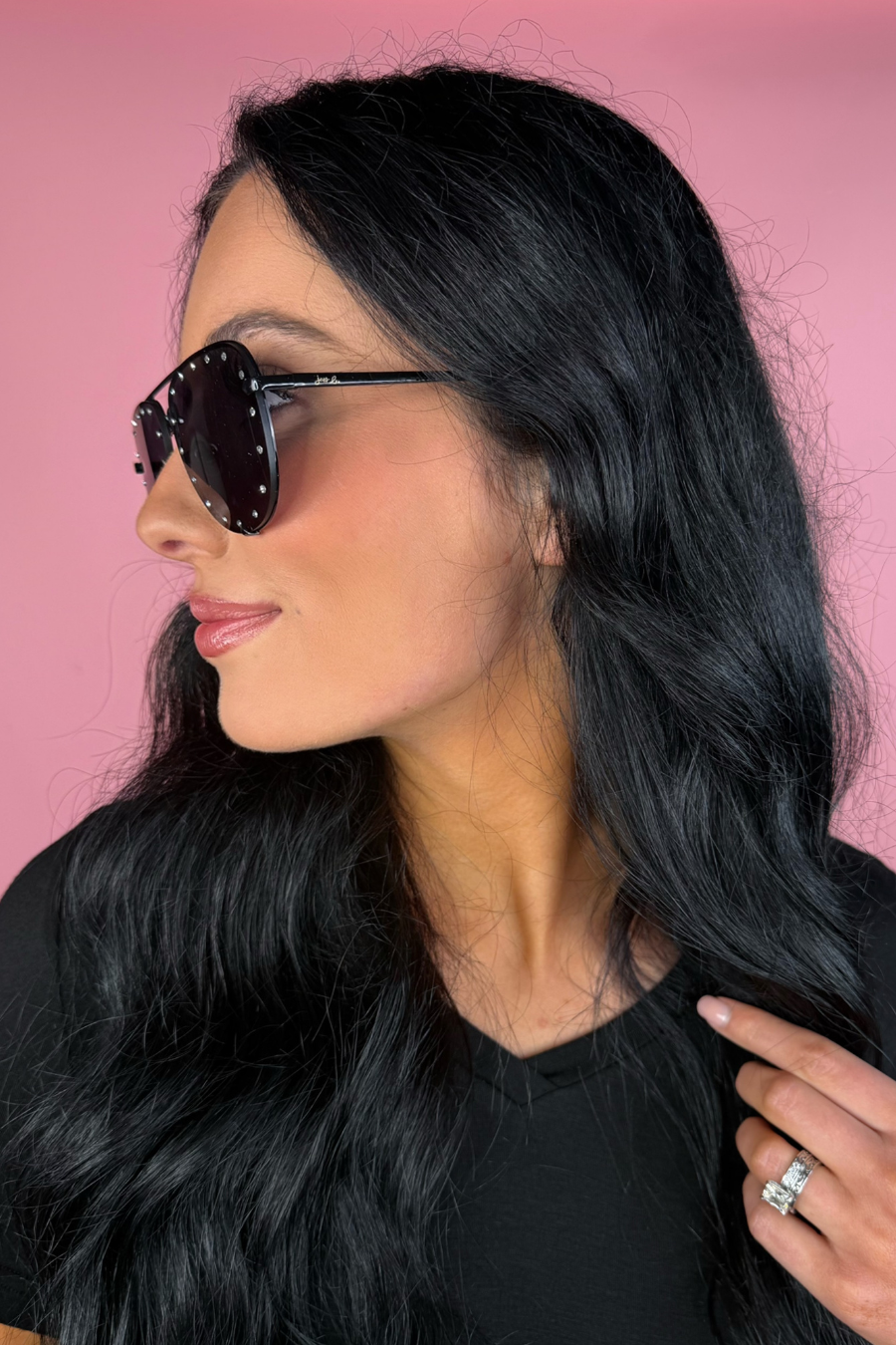 Studded Aviator Sunglasses - Pink