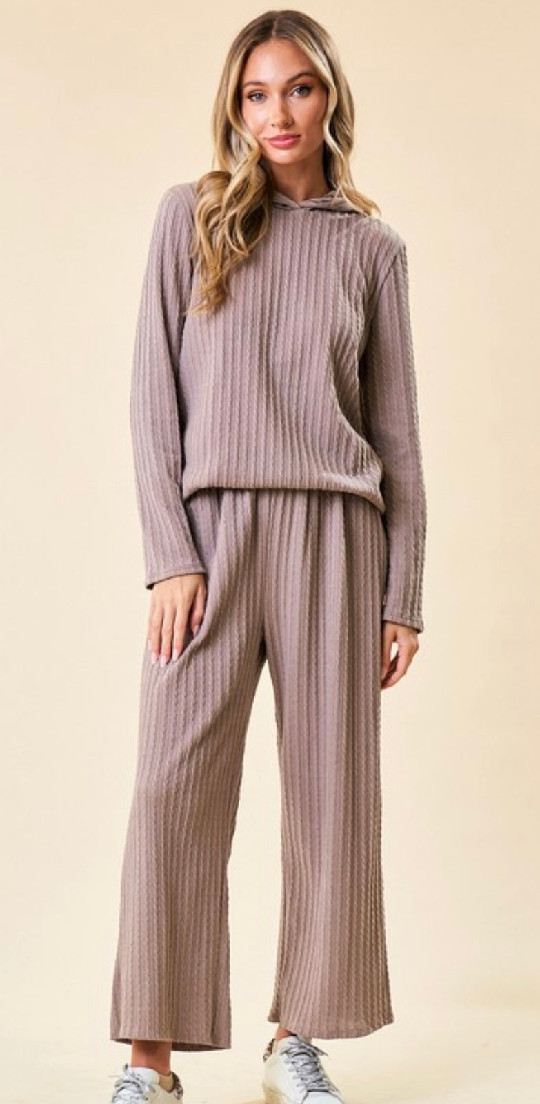 Cable Knit Pants Tan Beige