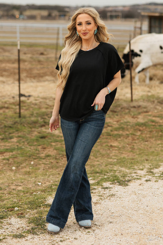 Knit Poncho Top - Black