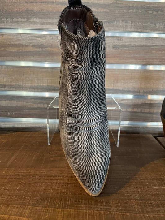 Gray denim bootie top view