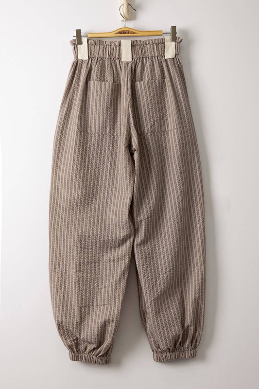 Taupe & White Striped Bow Pants