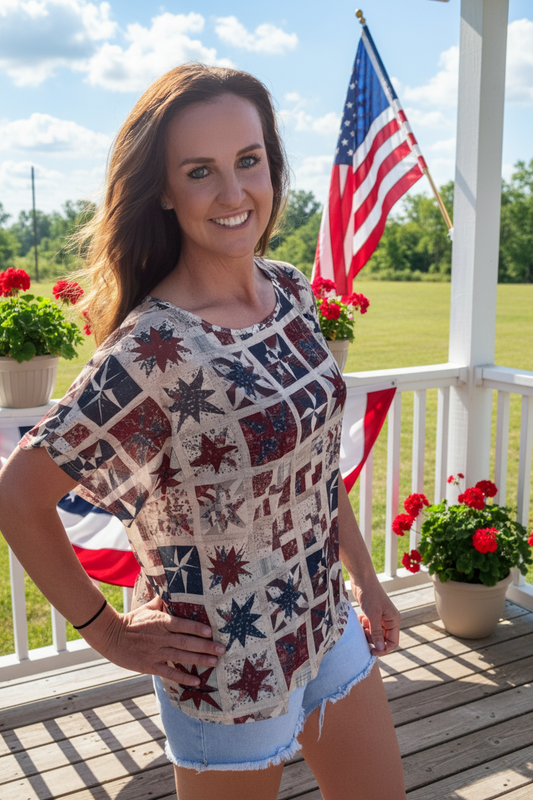 Patriotic Patchwork Mesh Top