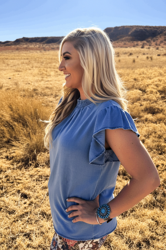 Babydoll Denim Top Light Wash