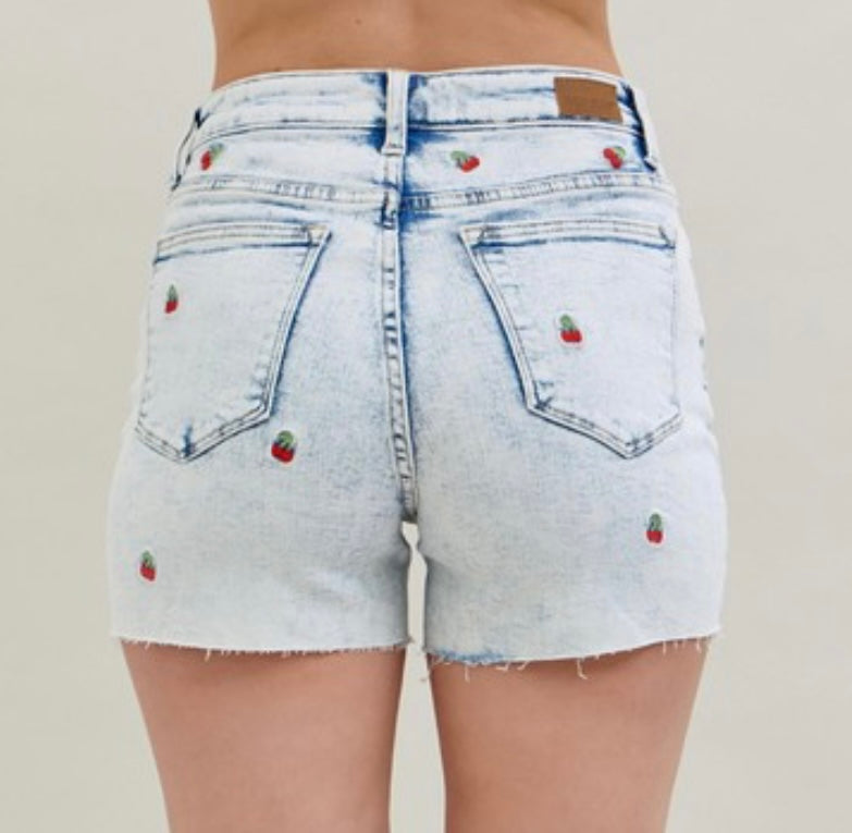 Judy Blue shorts with embroidered cherries