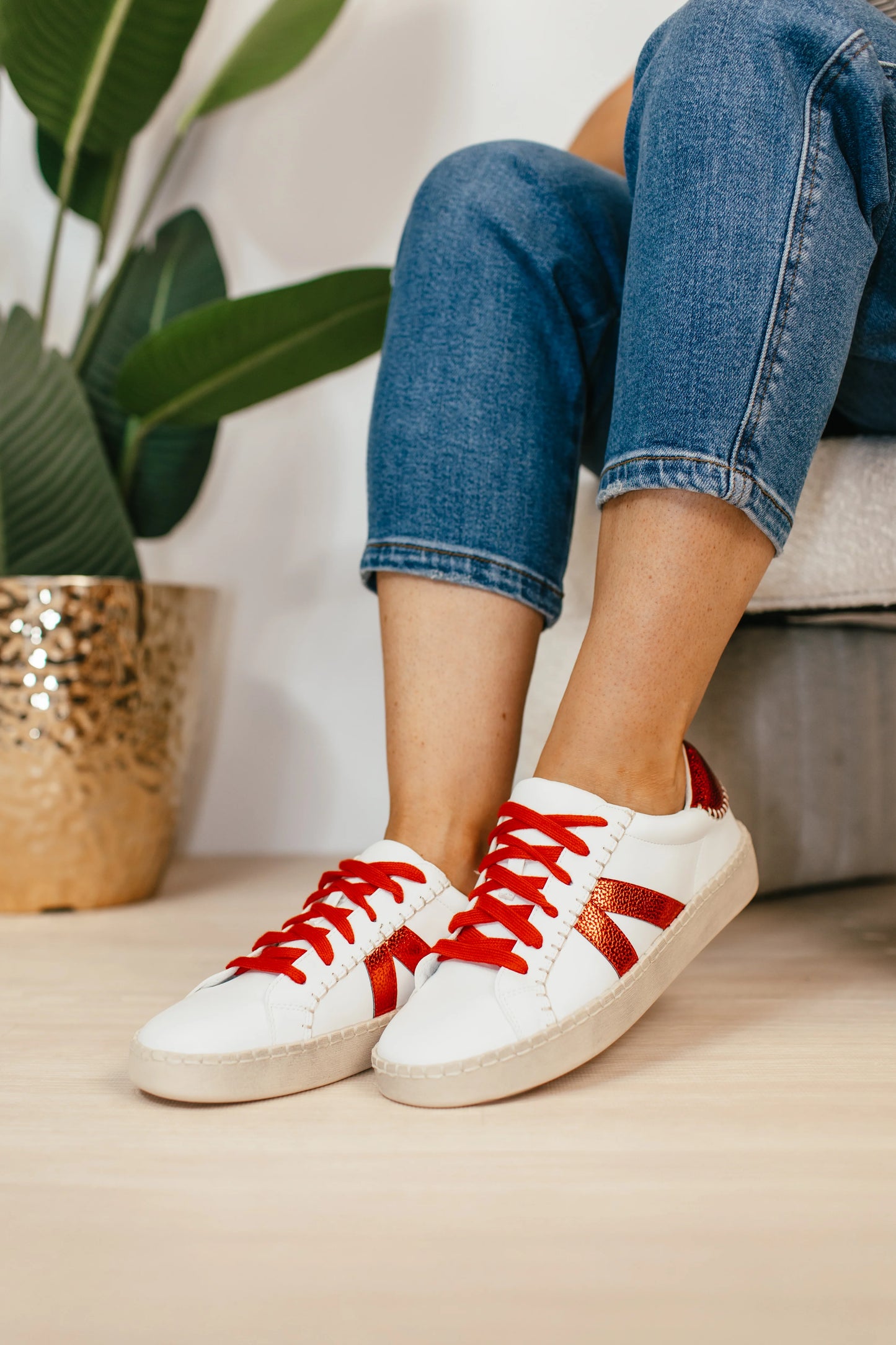 Corky's Friend Zone Sneaker - White with Red Stripe