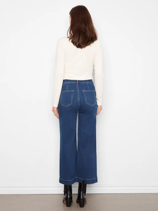 Cropped Patch Pocket Wide Leg Jeans