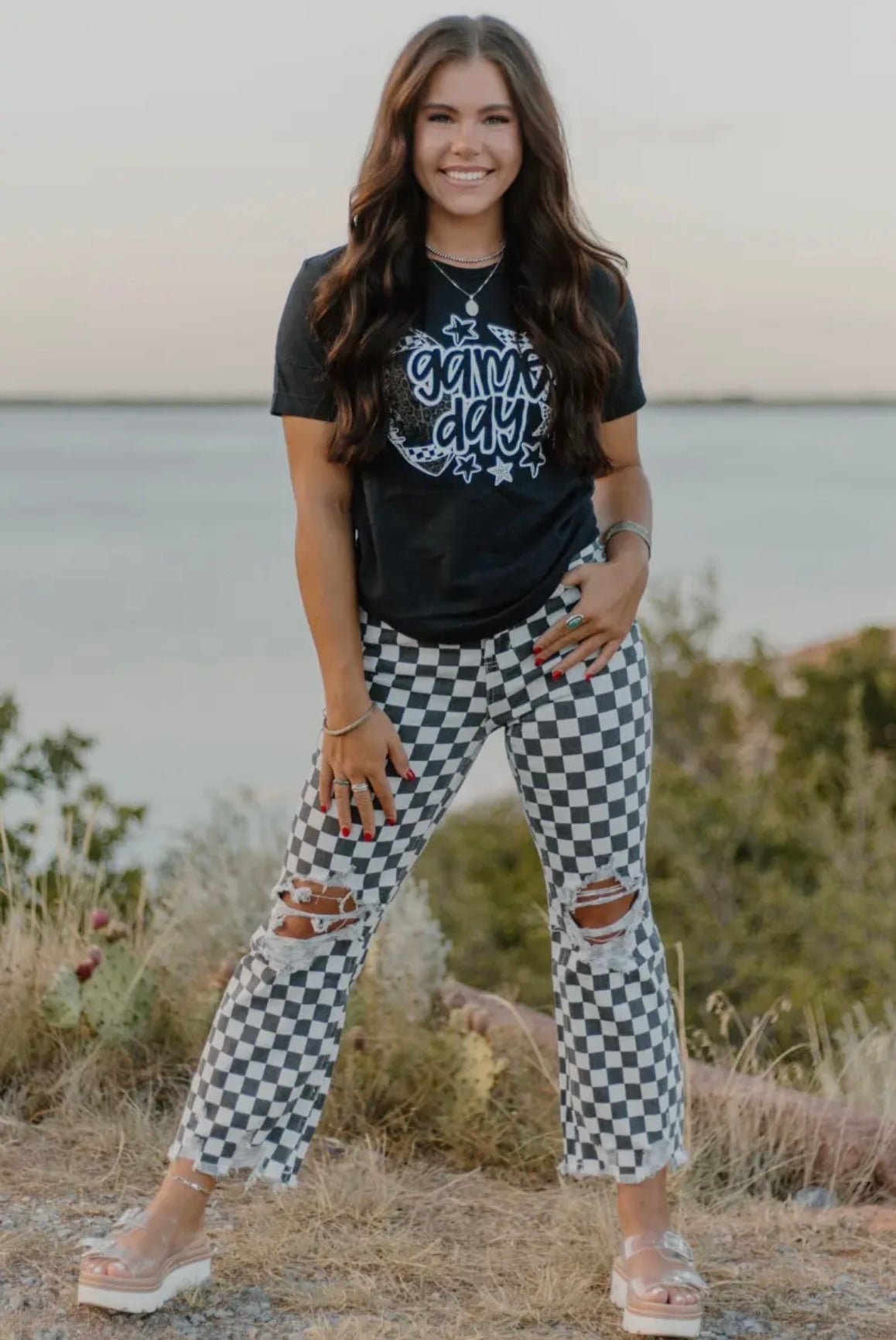 Faded Black & White Checkered Jeans