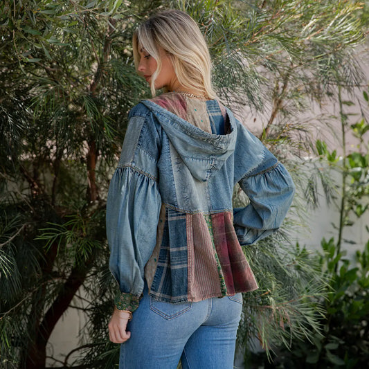 Vintage Denim Patch Hoodie