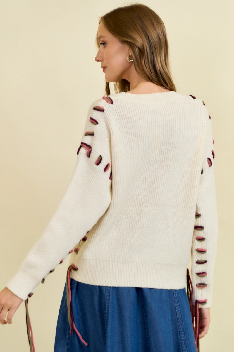 Contrast Threading Crew Neck Sweater