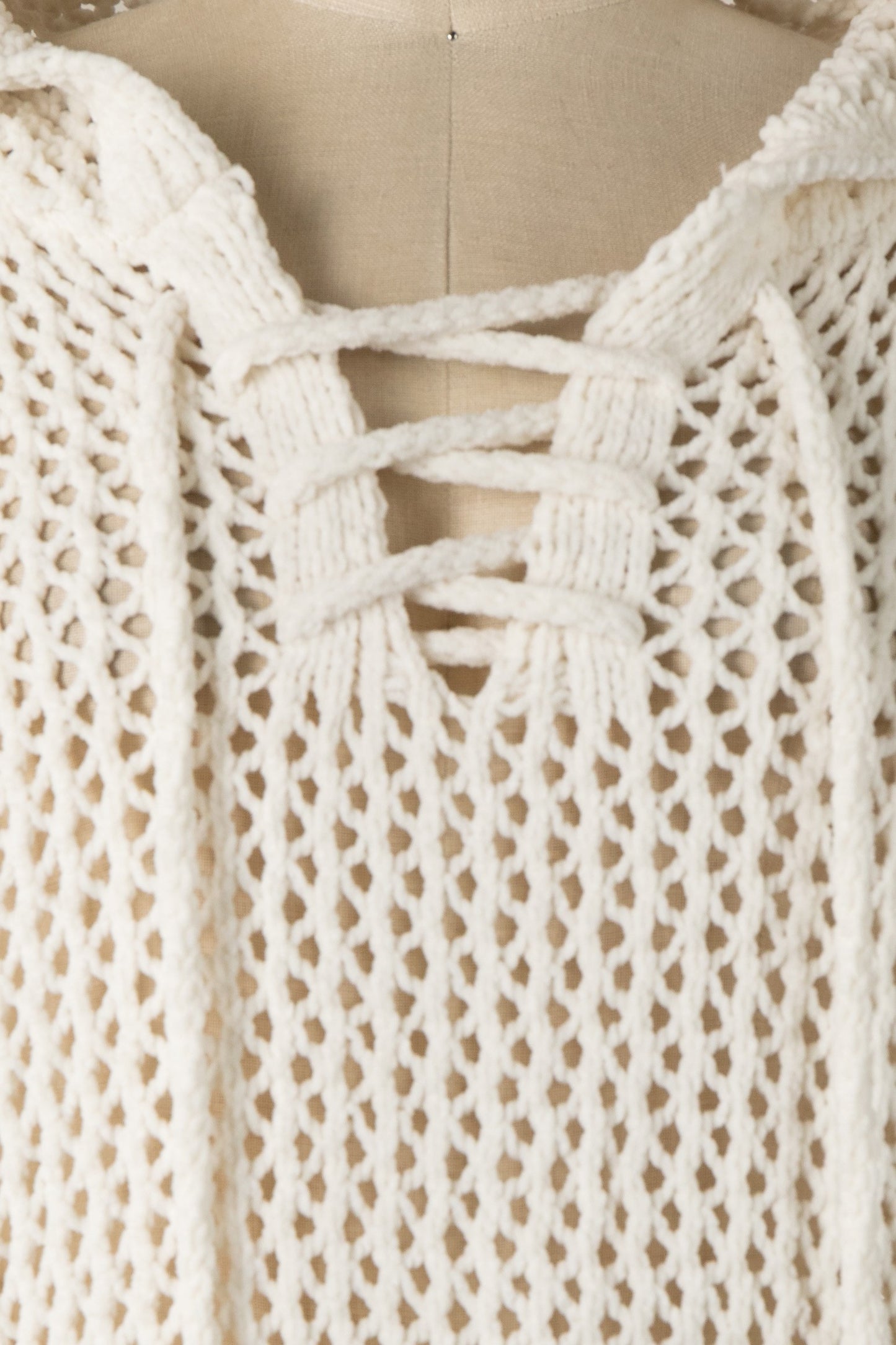 Lace Up Open Cable Knit Chenille Hoodie Sweater