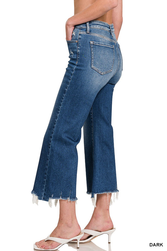 Mid Rise Straight Raw Hem Jeans
