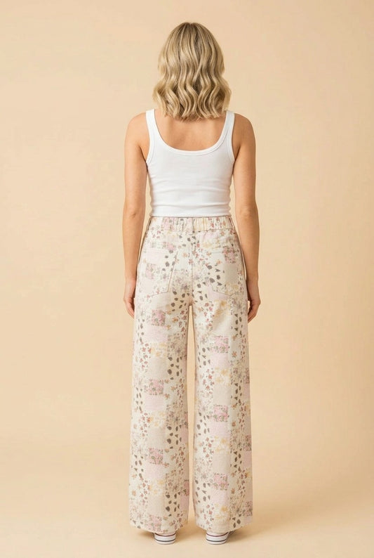 Pink Patchwork Wide Leg Pants