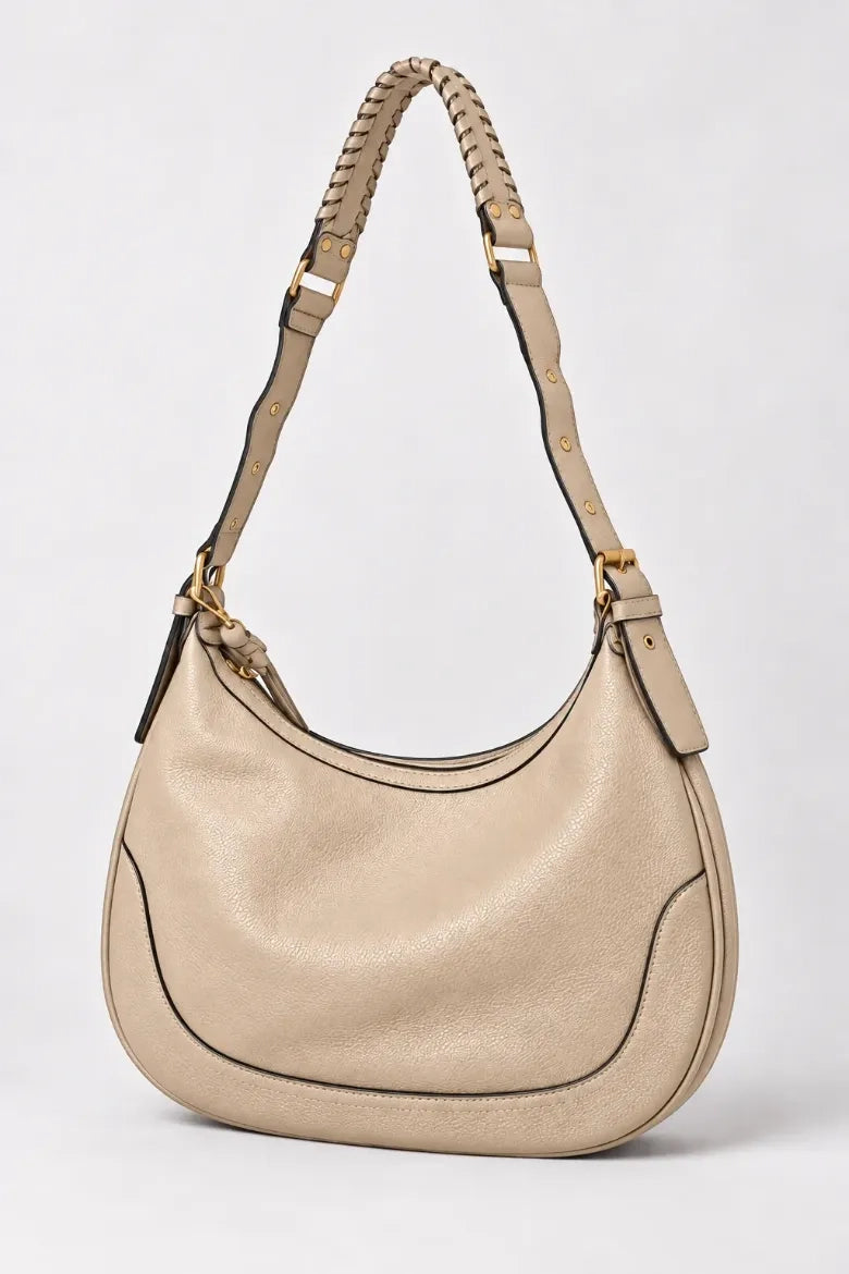 Beige Vegan Leather Hobo Bag