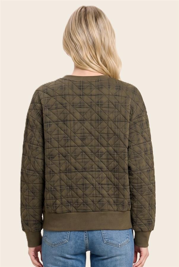 Olive Plaid Quilted Knit Top