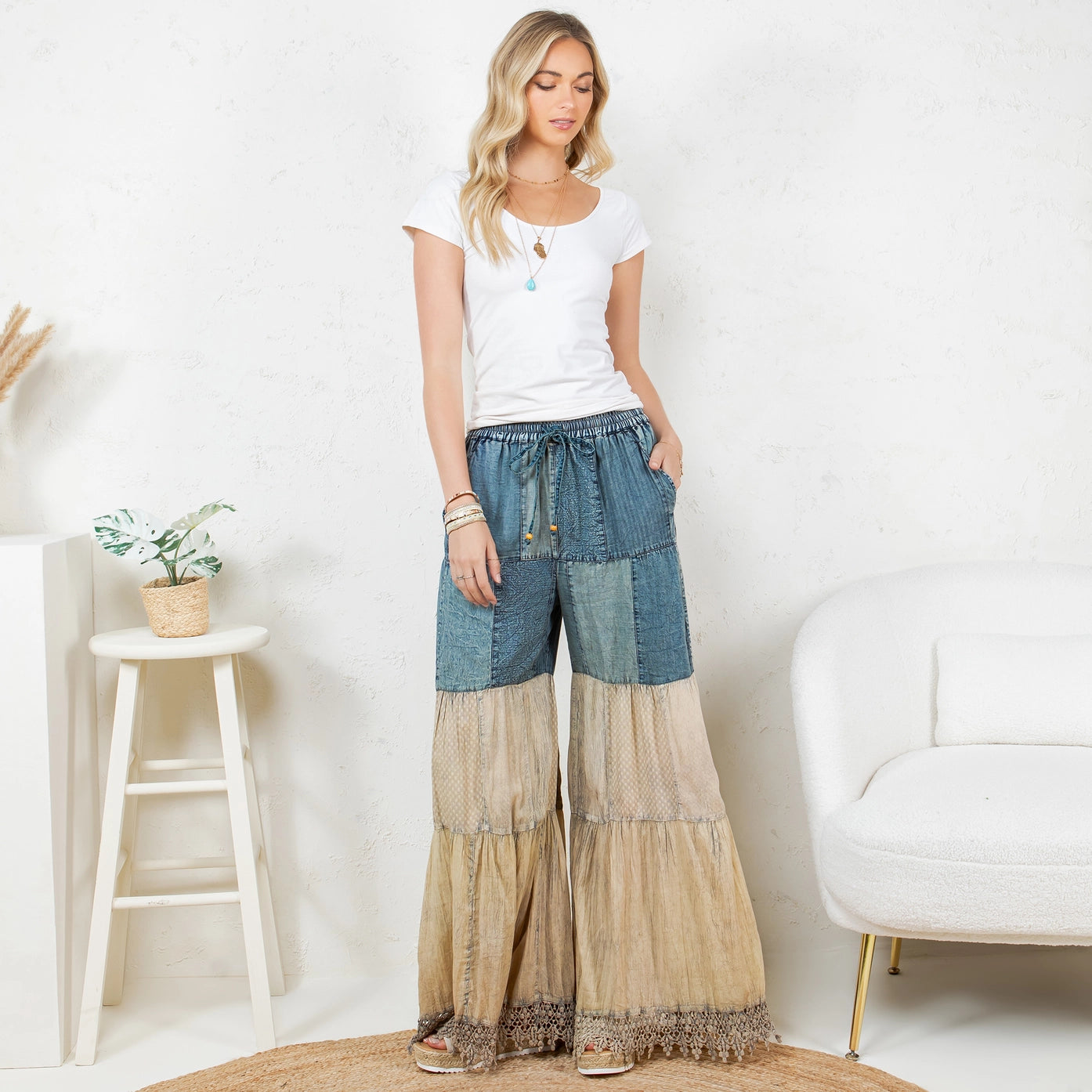 Boho Inspired Denim and Lace Pants
