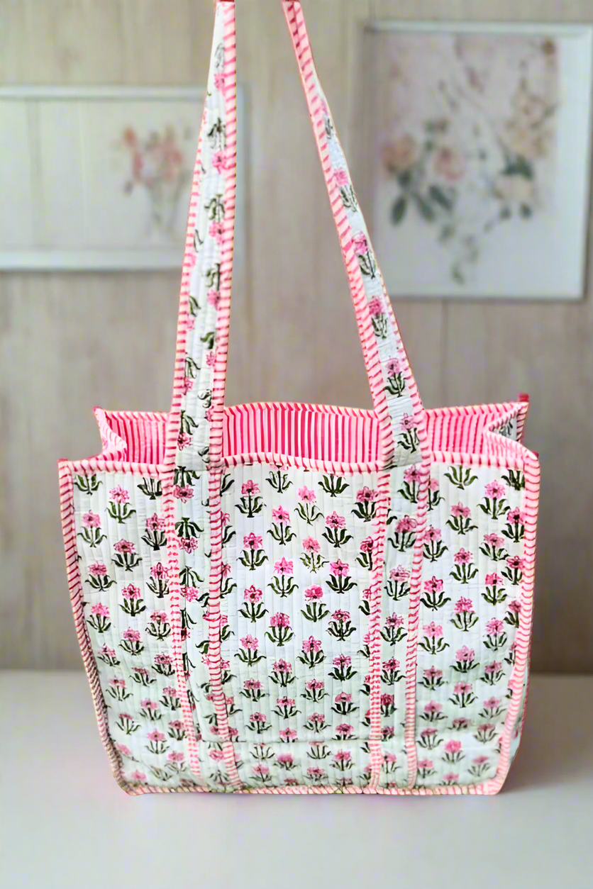 Pink & White Floral Tote