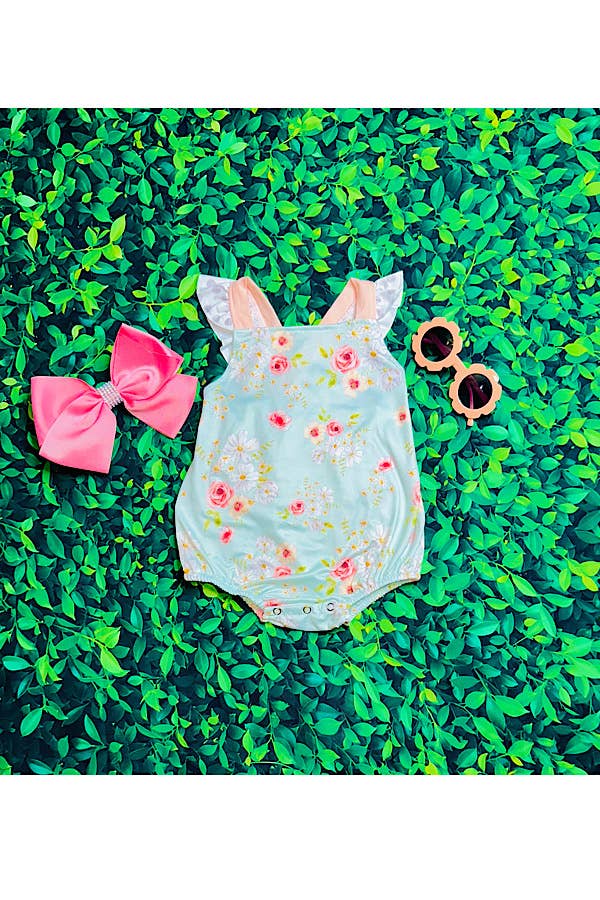 luluclothes - Pastel tones floral sleeveless ruffle baby romper 1168WY - 12/18 MONTHS