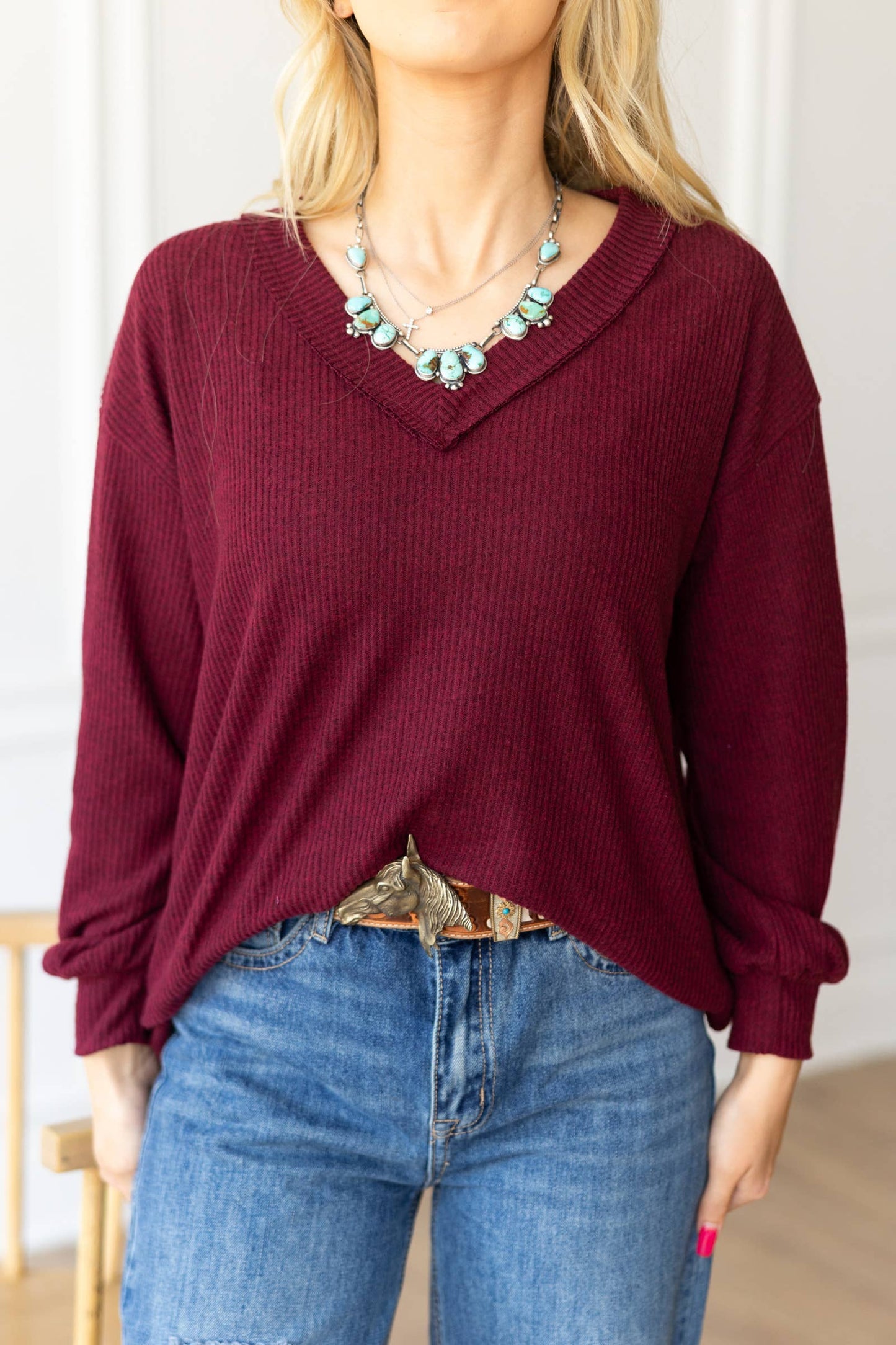 Wine V Neck Tunic