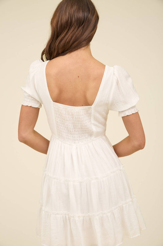 White Square Neck Dress