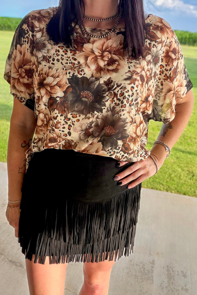 Floral & Leopard Mesh Top