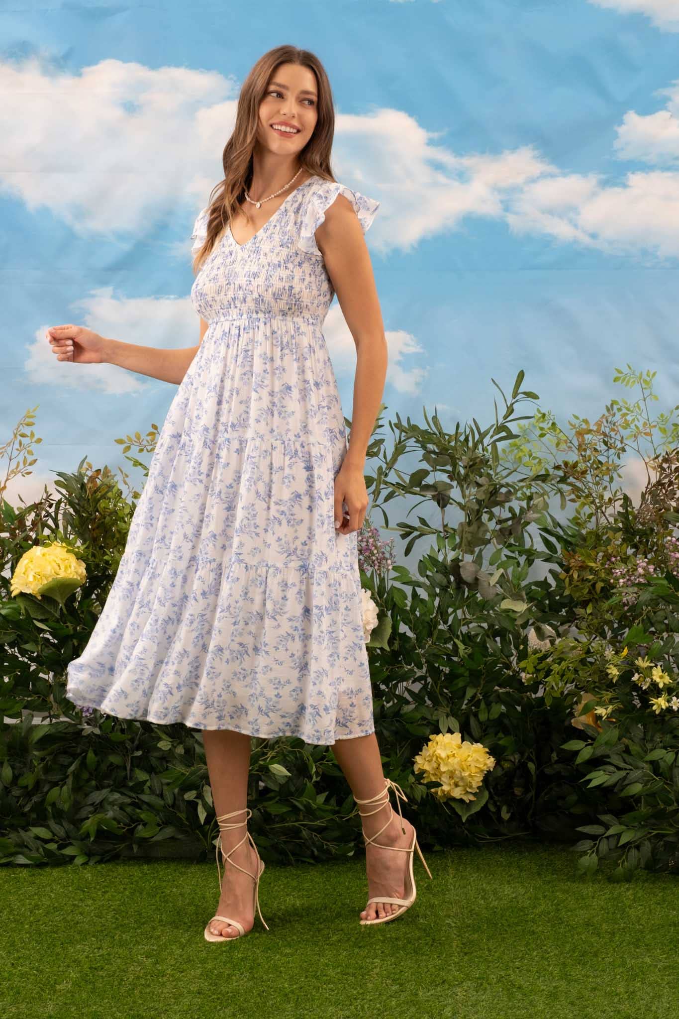Blue Floral Midi Dress