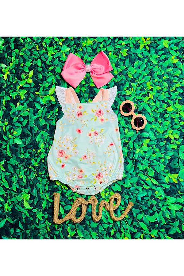 luluclothes - Pastel tones floral sleeveless ruffle baby romper 1168WY - 12/18 MONTHS
